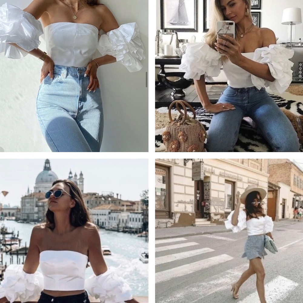 Zara White Off-Shoulder Top with Ruffled Sleeves